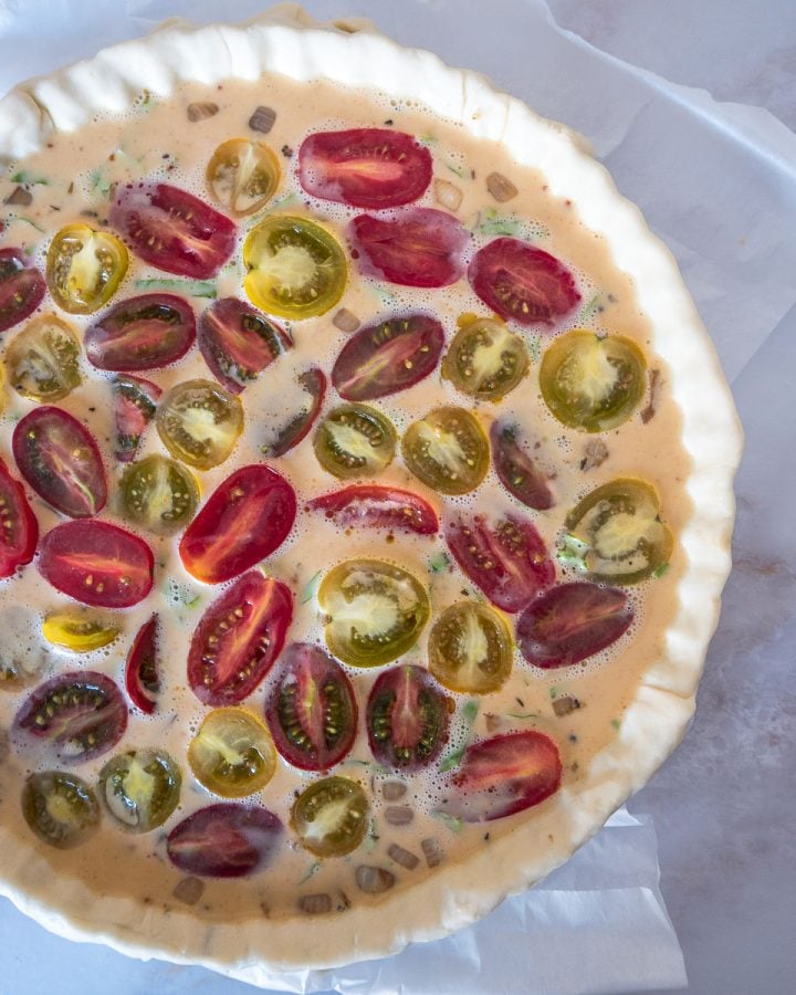 Cherry Tomato and Basil Quiche