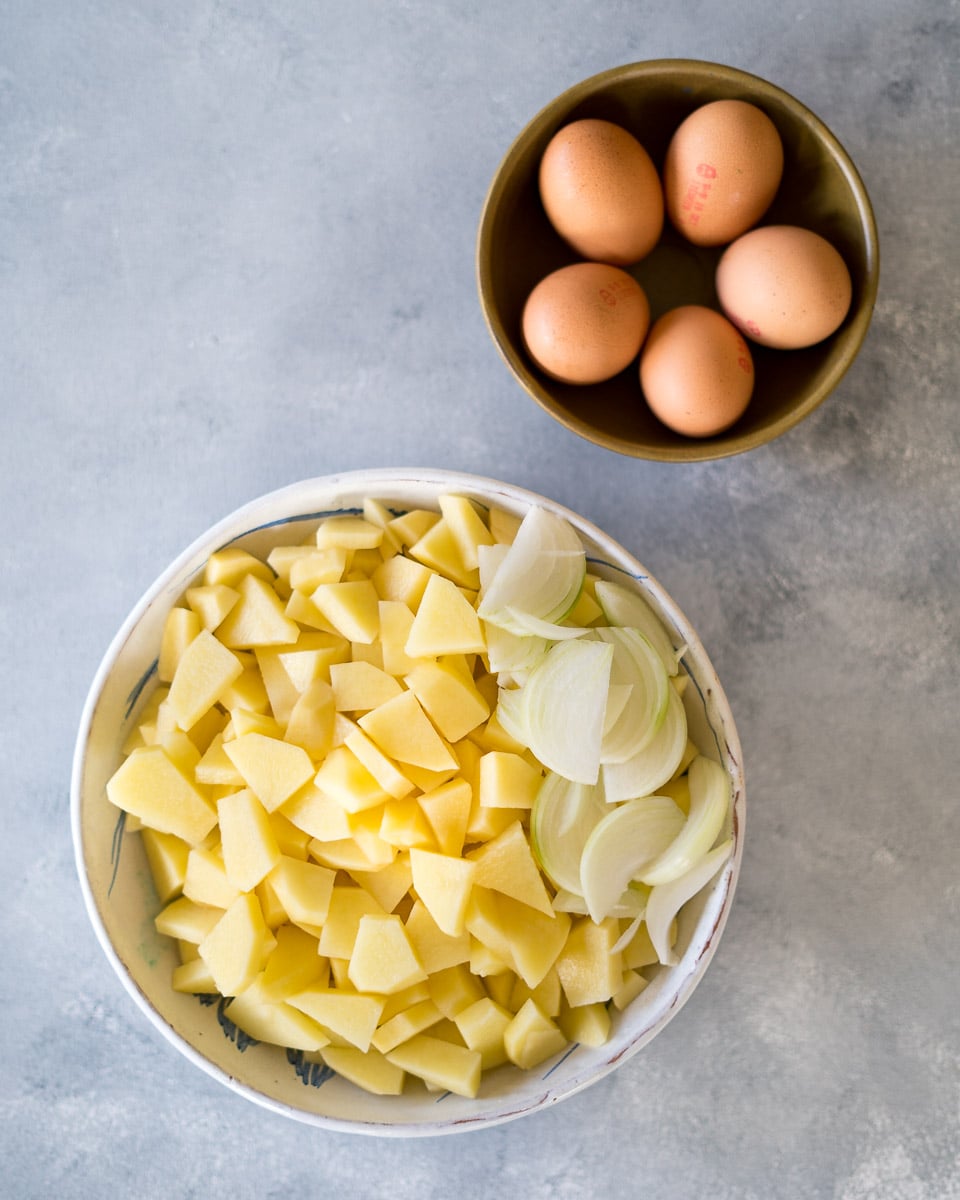 finely sliced and cut potatoes. 