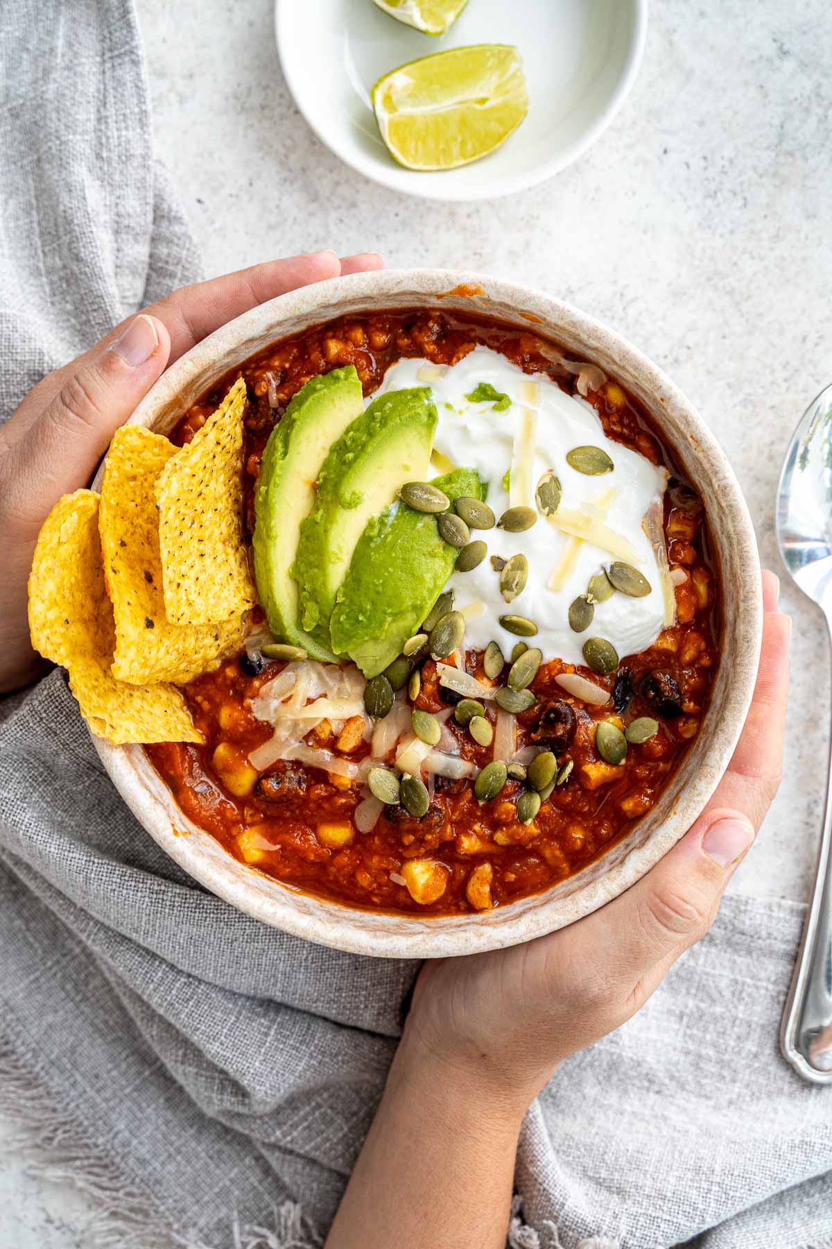 Vegan Pumpkin Chili being served