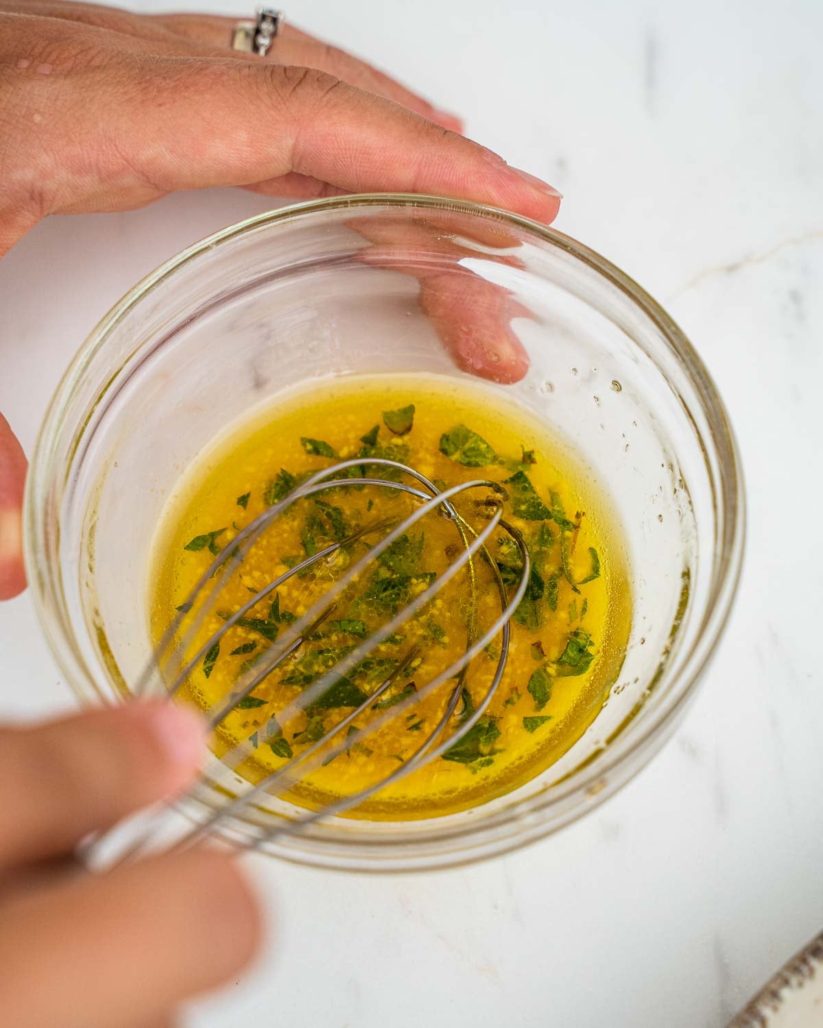 Preparing vinaigrette for beetroot carpaccio