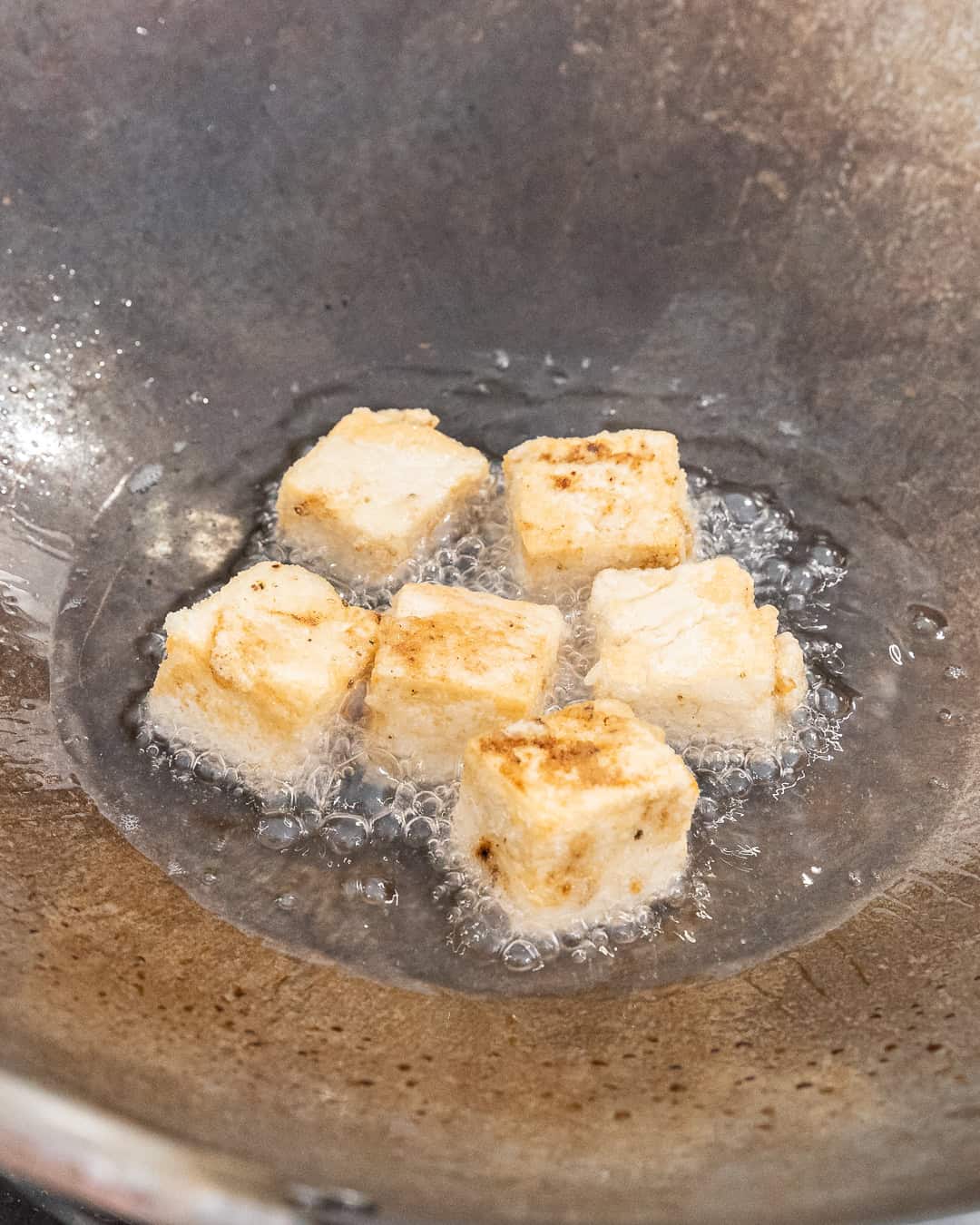 Deep Frying the tofu 
