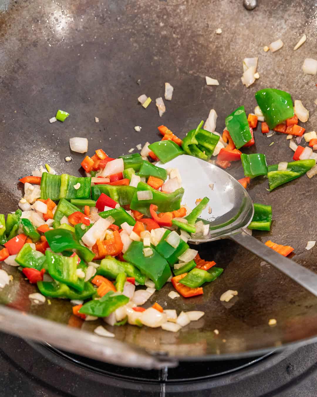 Stir frying the vegetables