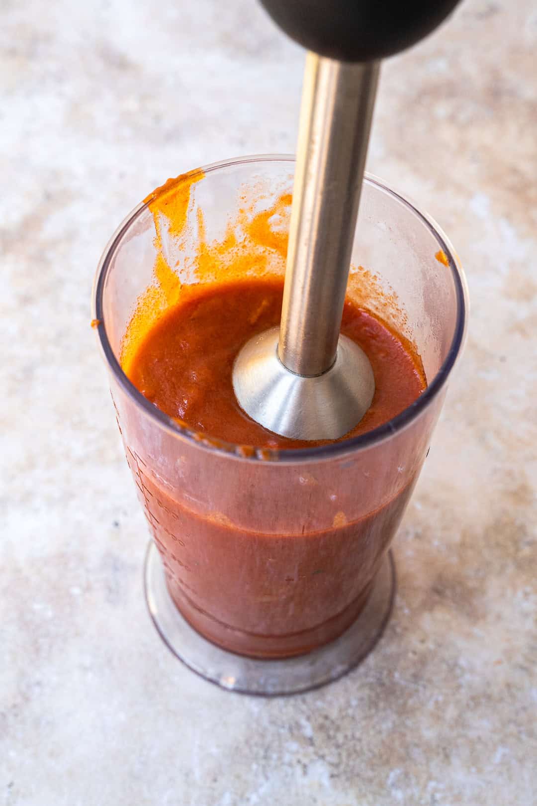 Blending all the ingredients for the Bravas Sauce