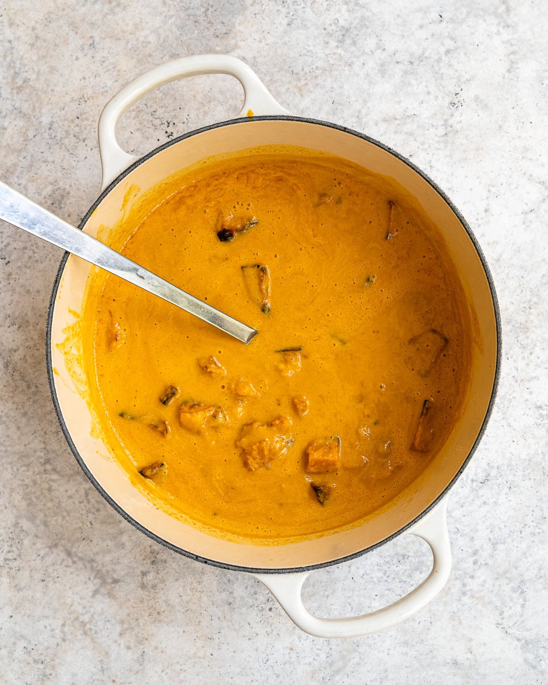 Adding rest of coconut milk, chickpeas, soy sauce, and some roasted butternut squash.