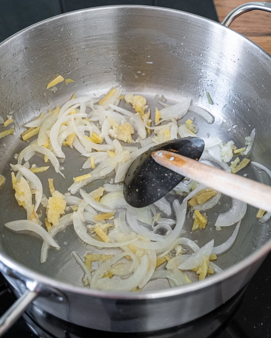 stir frying onion and garlic