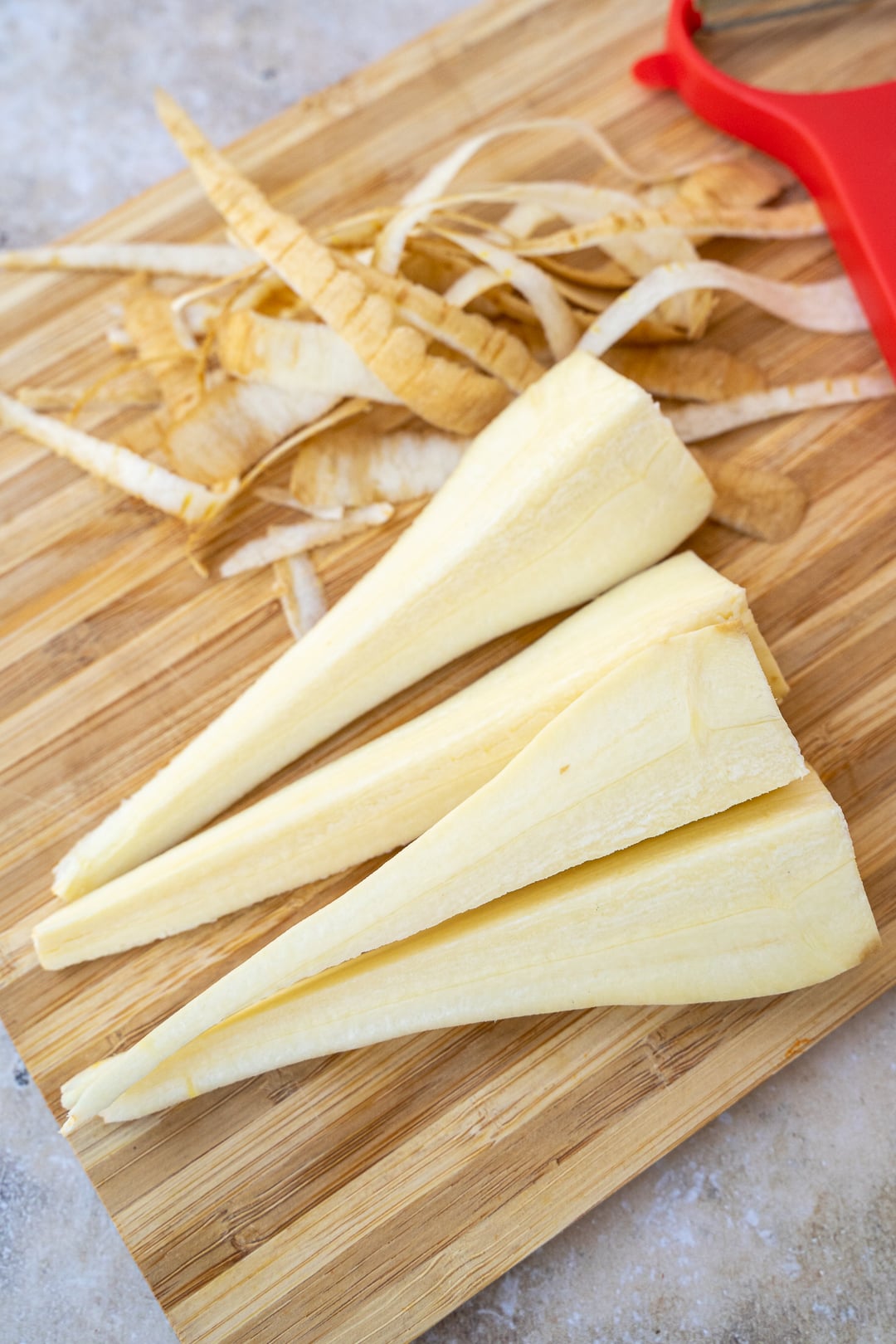 washing and peeling the parsnips