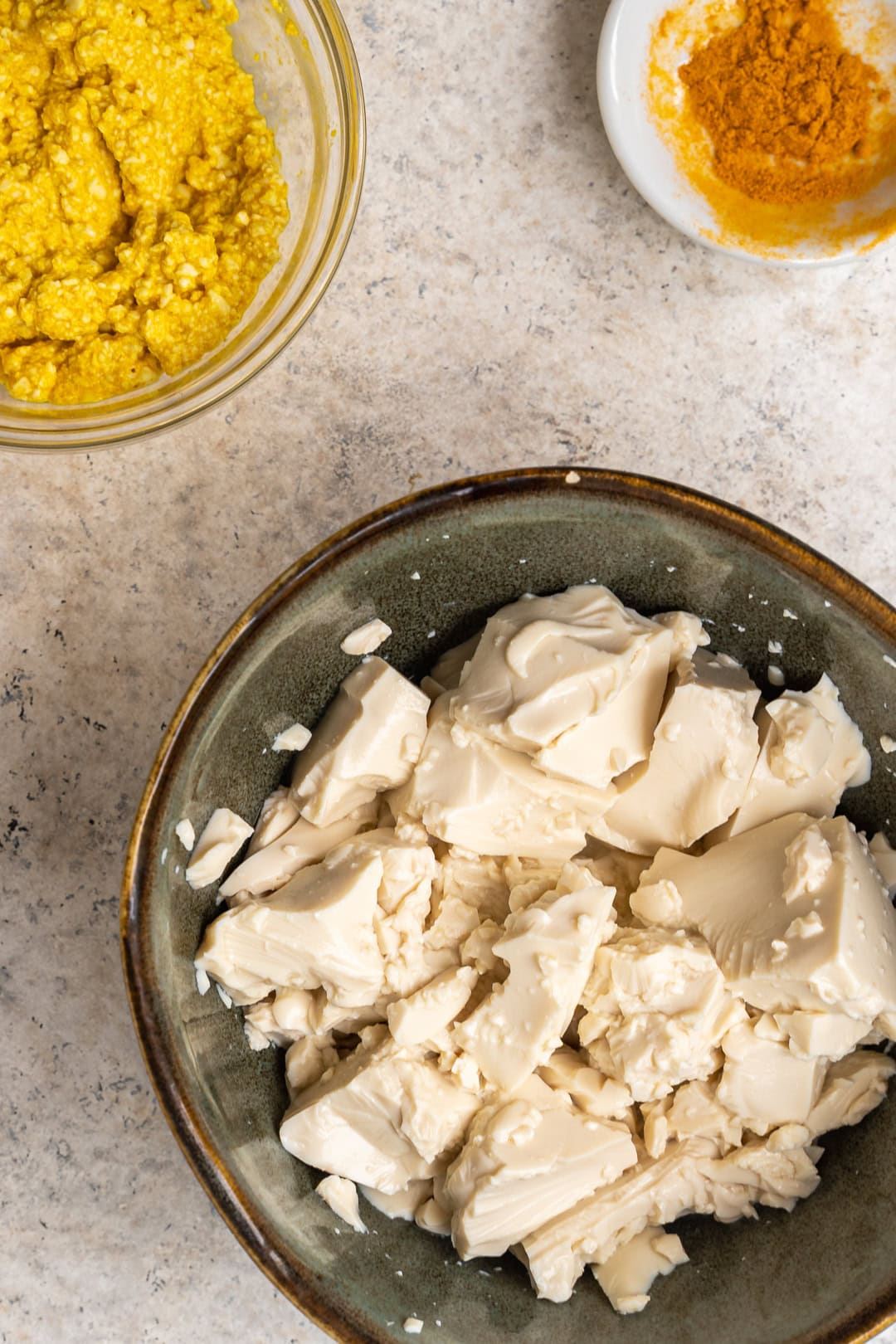 making vegan eggs with silken tofu and turmeric.