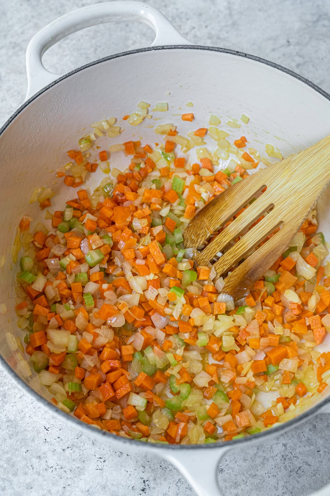 sautéed onion, garlic, celery, and carrot.