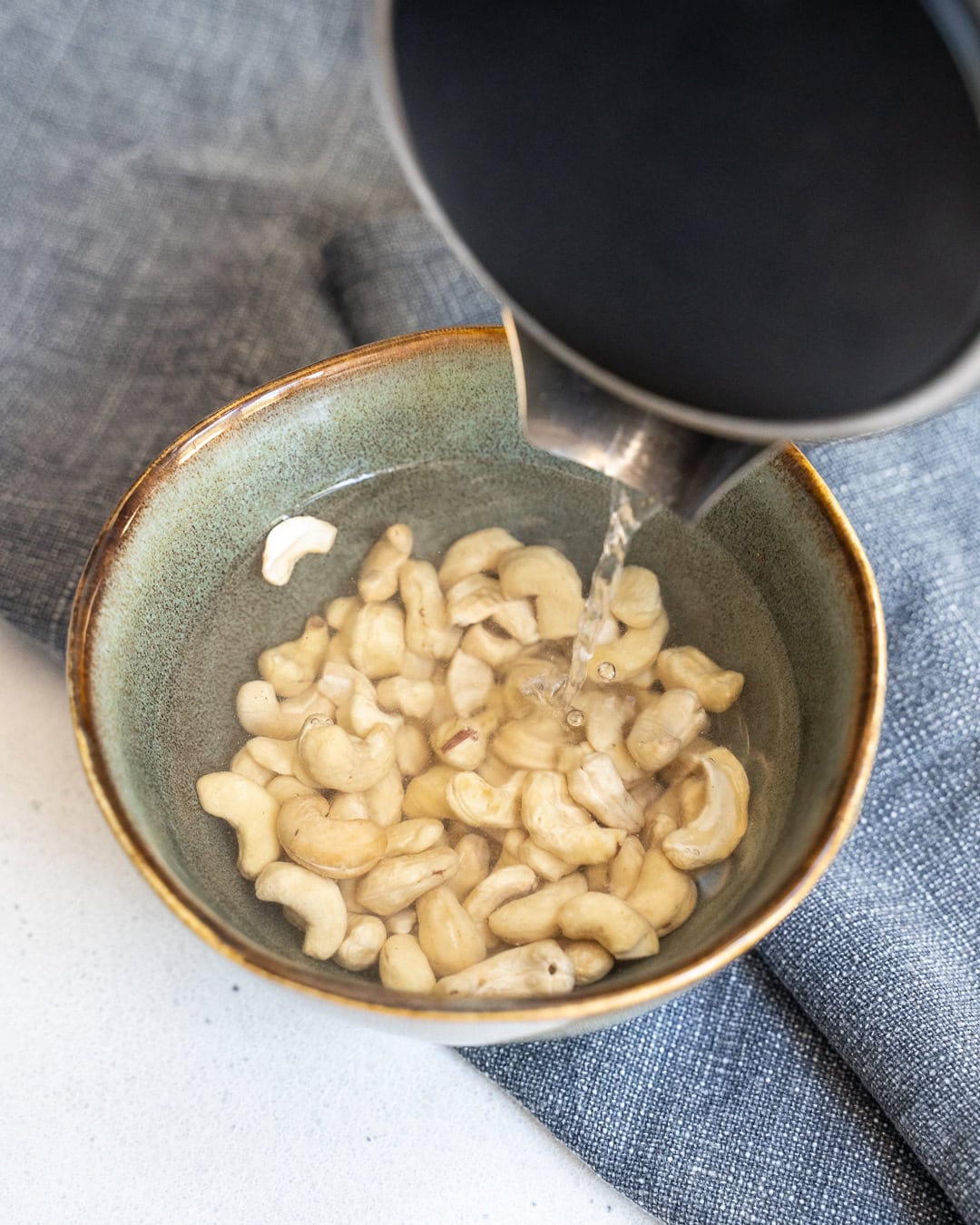 soaking cashews in warm water