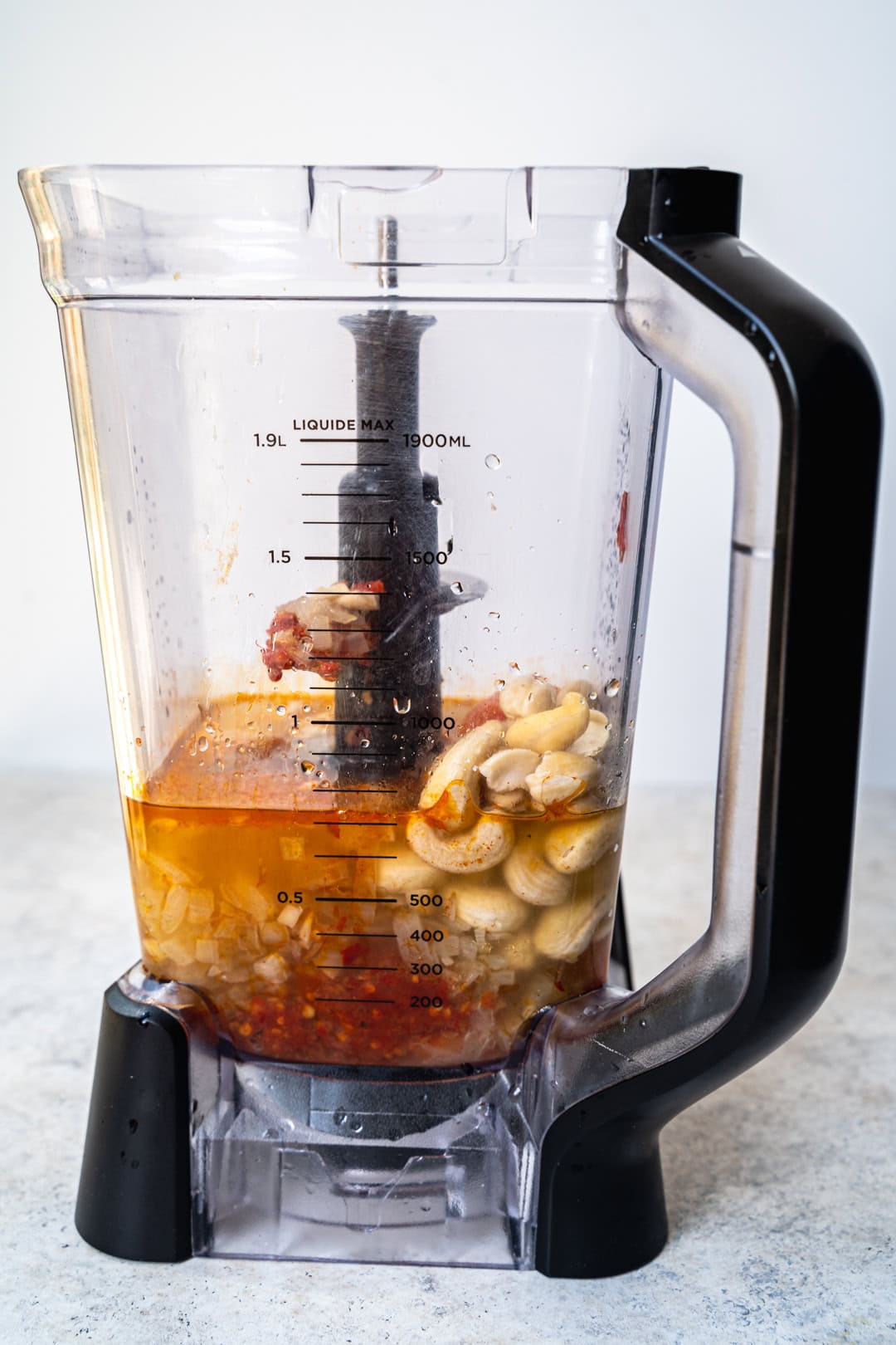 blending all the ingredients for the Harissa pasta sauce