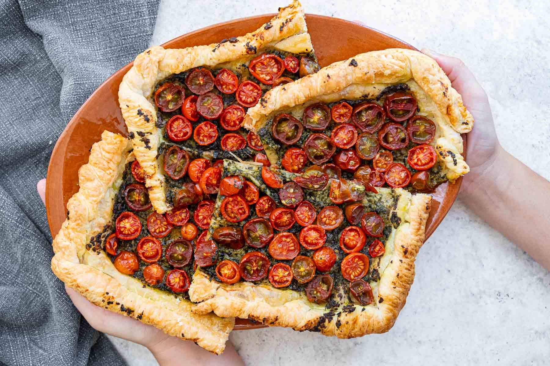 Cherry Tomato and Pesto Tart