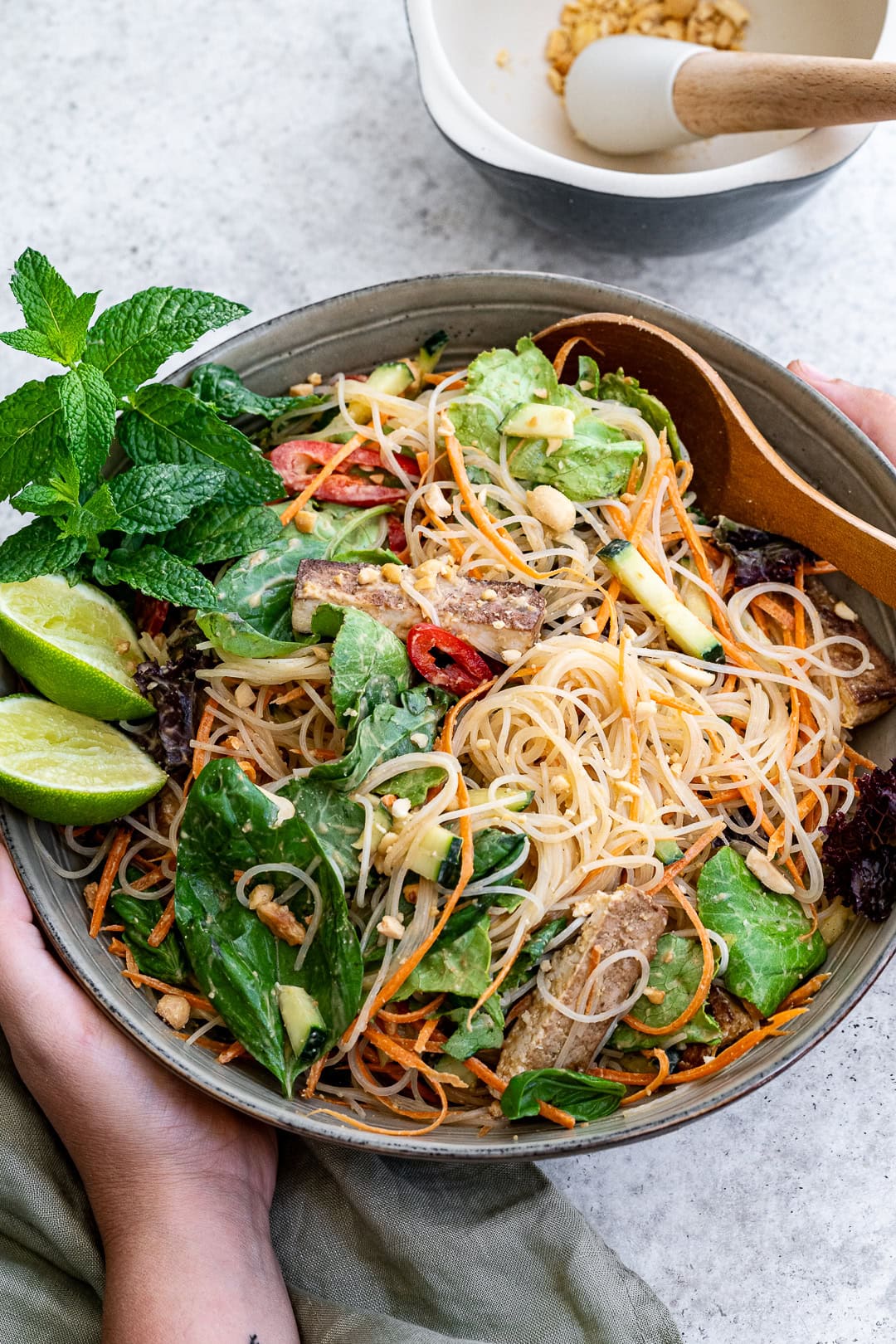 Vietnamese Noodle Salad in large salad bowl