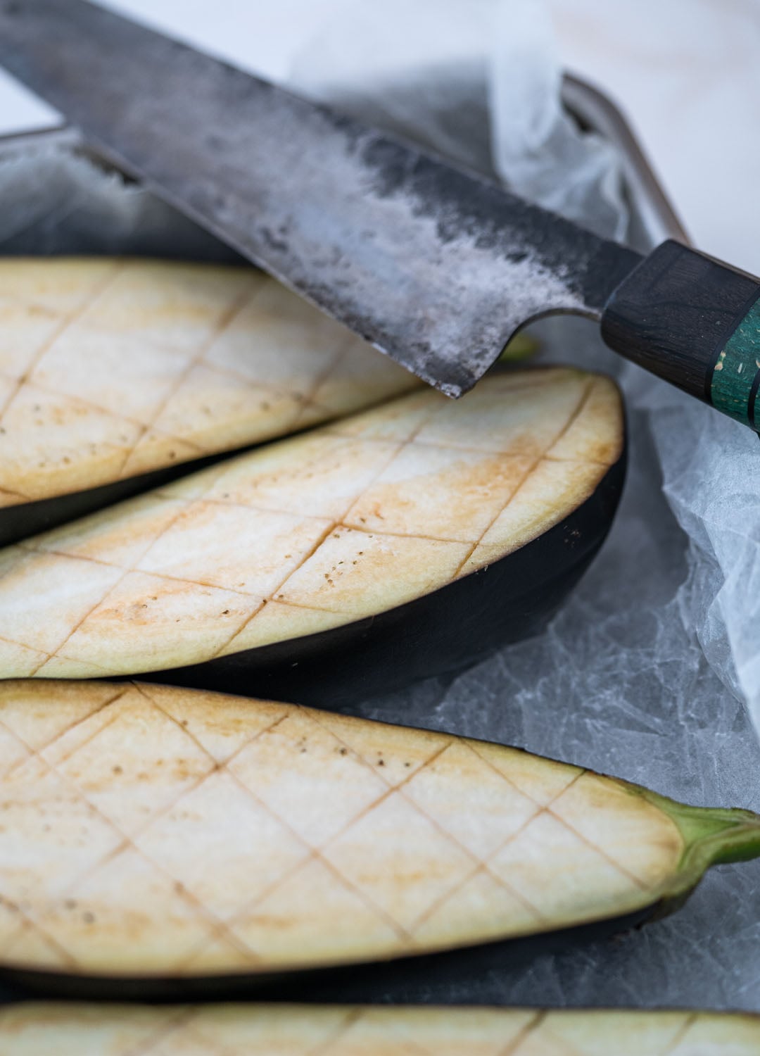 Cutting the eggplant