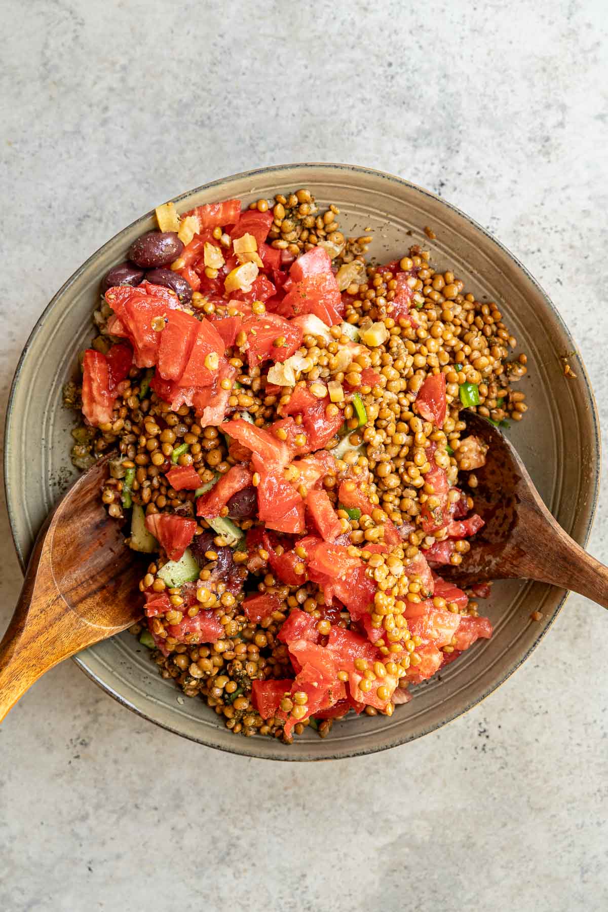 Combining all the salad ingredients