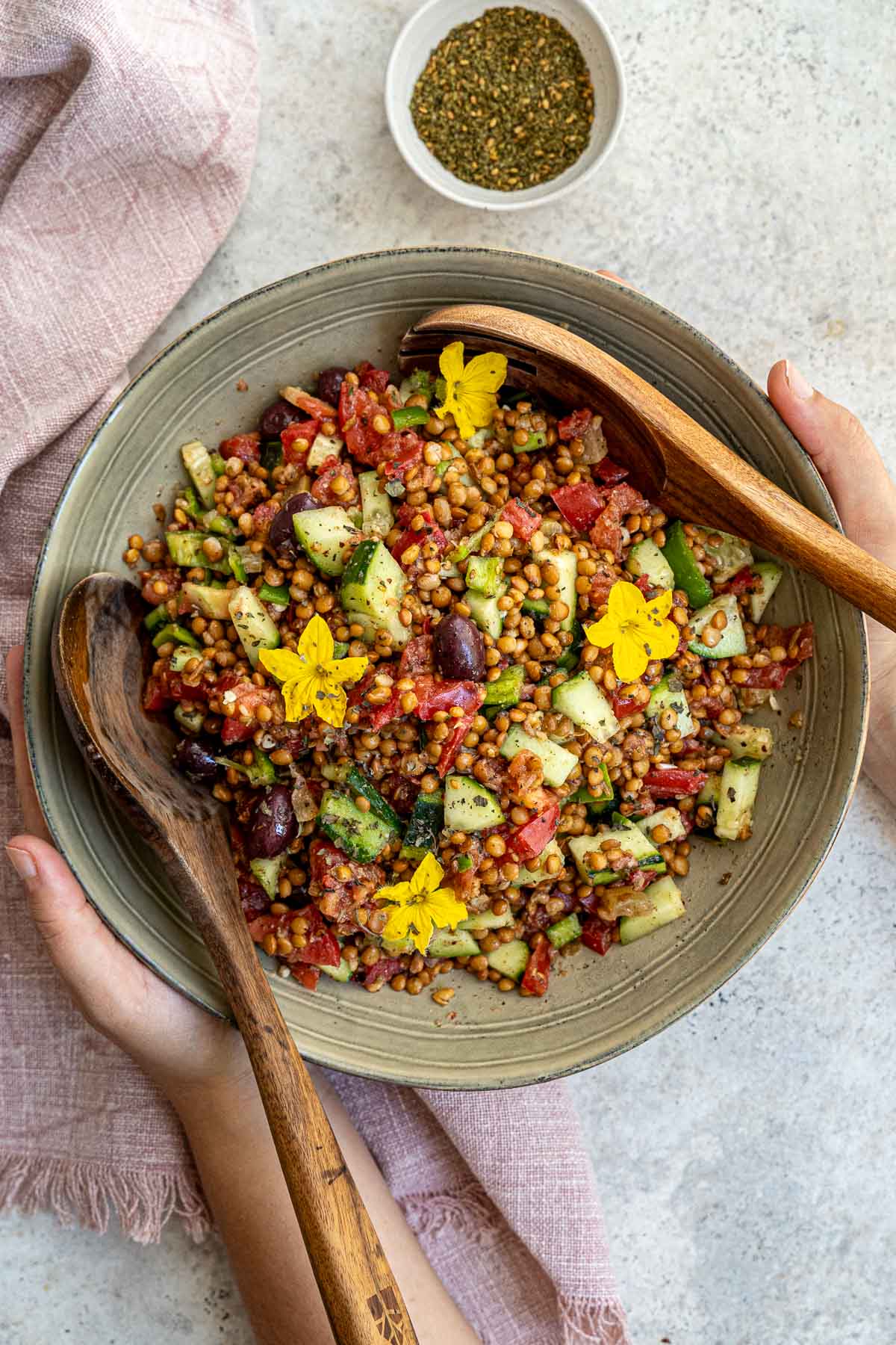 serving Mediterranean Lentil Salad